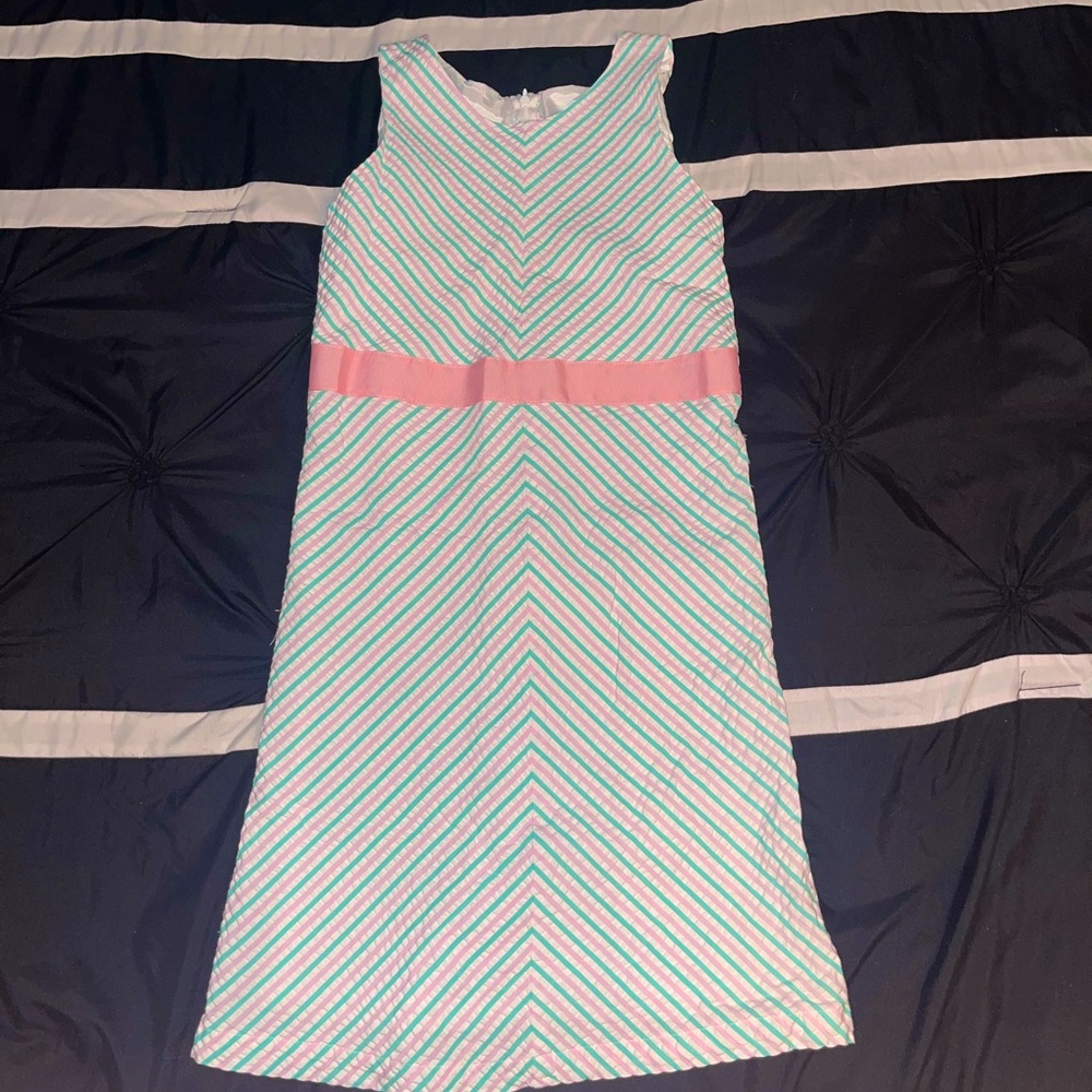 Girls’ mint green, pink, and white striped dress